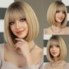 Women's Short Bob Wig with Straight Hair and Straight Bangs, High-Temperature Silk, Ombré Gold—Perfect for Everyday Wear or Anime Cosplay