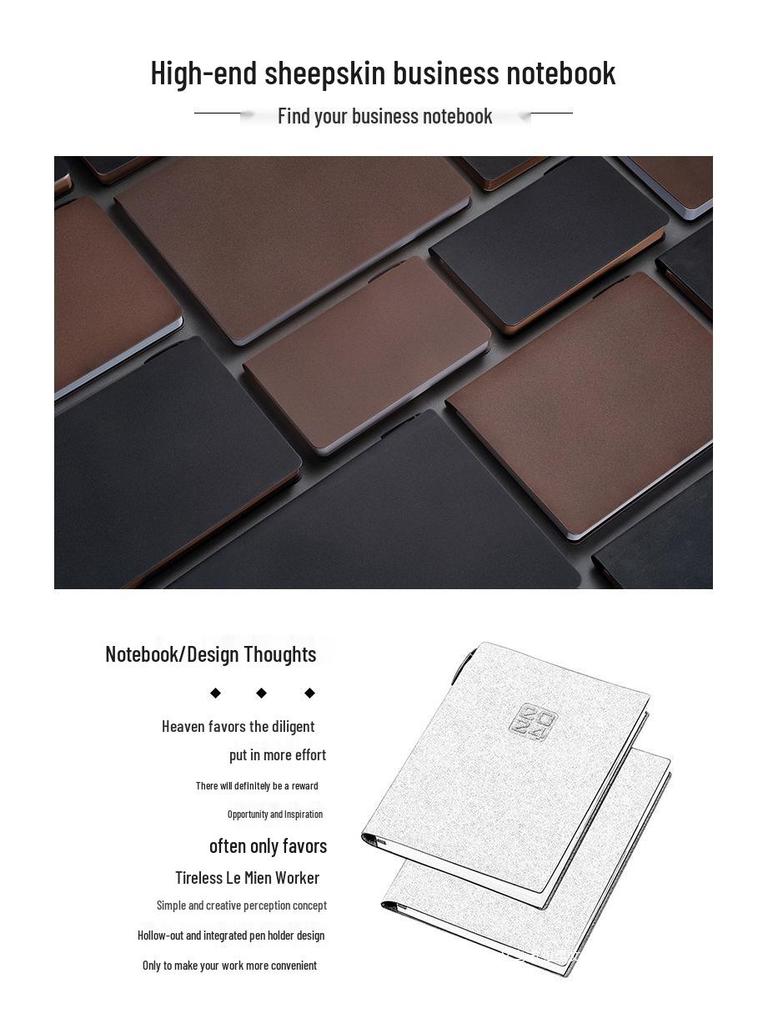 Customizable Sheepskin Notebook with Pen & Free Engraving - Company Logo 2025 Diary, A6/A5/B