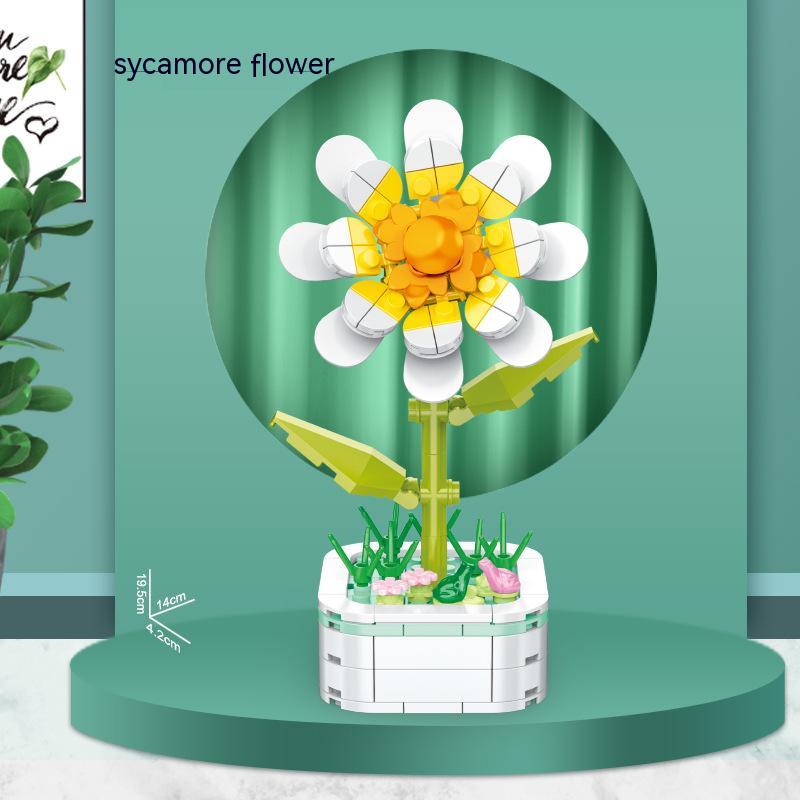 Decorative Potted Preserved Fresh Flower Educational Assembled Toys Small Particles Compatible with Lego Children's Educational Toy Building
