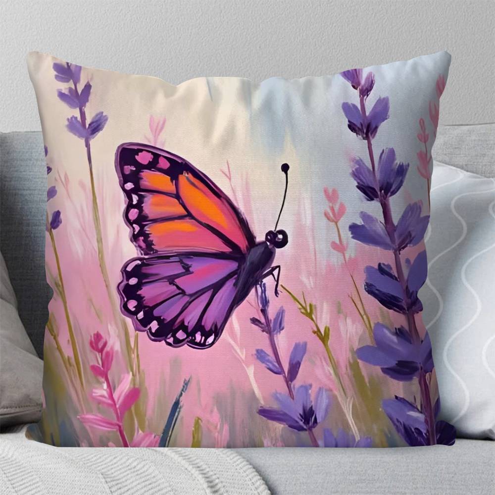 Purple Flower Oil Painting Pillow Case Fashion Square Pillowcase Bedroom Sofa Room Ins Decoration Leisure