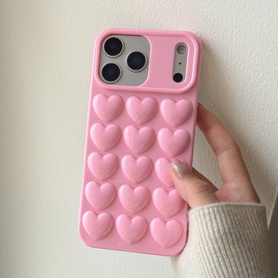 Cute 3D Love Heart Phone Case For iPhone 17 16 15 14 13 12 11 Pro XS Max XR X 8P Solid Color Soft Silicone Shockproof Back Cover