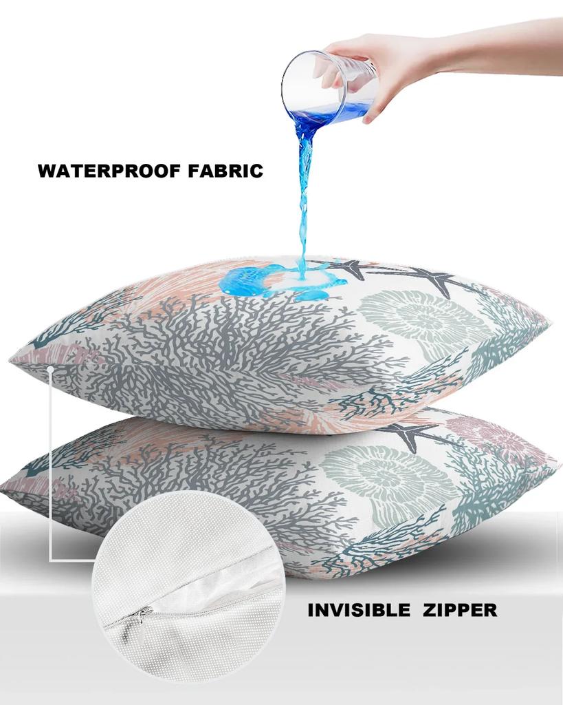 Marine Coral Shell Starfish 2/4PCS Outdoor Garden Chair Waterproof Cushion Cover Modern Home Decor 45/50/60cm Pillow Case