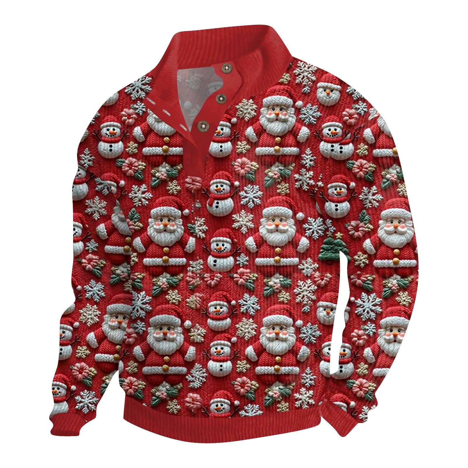 

Мужская рождественская хлопковая рубашка-пуловер с длинным рукавом для активного отдыха, винтажная вельветовая рубашка с воротником-стойкой и пуговицами, повседневная толстовка с рождественским принтом S винный