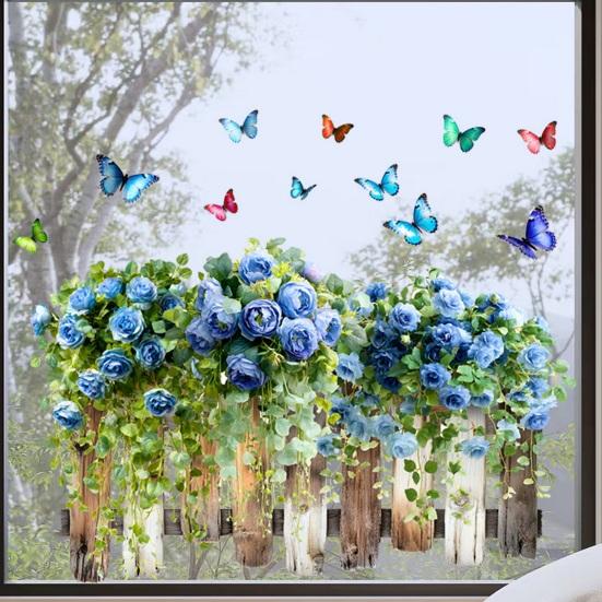 Flower Butterfly Window Cling PVC Spring Floral Window Decals Anti Collision Removable Stickers for Home Party Shop Glass Door Window Decoration