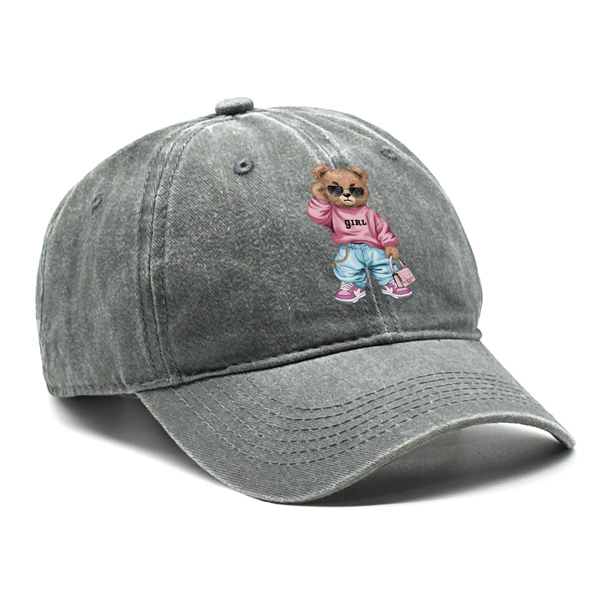 

Cool Sunglasses Bear Adjustable Baseball Hat Washed Cotton Trucker Cap Adjustable Buckle Breathable Snapback Caps Camping Hats сірий