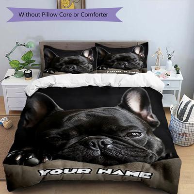 3PC Custom Name French Bulldog Portrait Bedding Set Duvet Cover Closure Includes 1 Duvet Cover & 2 Pillowcases for Bedroom