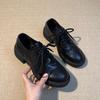 Cowhide Version~ British Style Lace-up Thick Heel Small Leather Shoes Women's Versatile Leather Silent Tire Sole Round Head Commuter Shoes