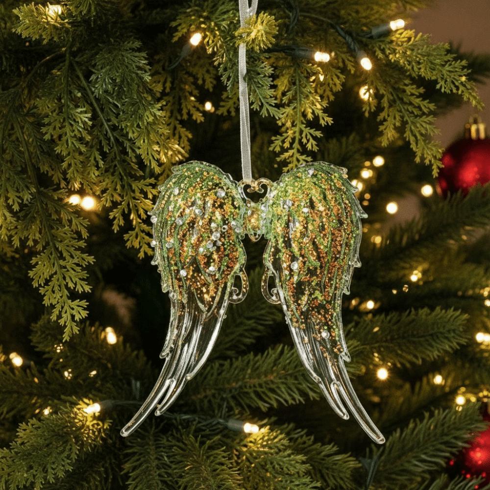 Glitter Dust Finish Christmas Snowflake Ornament Semi-Green Wings Christmas Tree Hanging Decor Plastic Butterfly