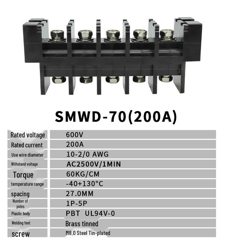 High Current 200A Through-Type Barrier Terminal Blocks for Energy Storage Systems