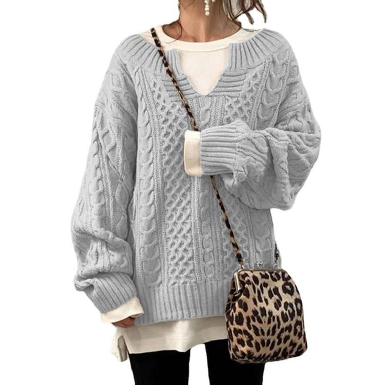 Casual Loose V-neck Knitted Sweaters Long Sleeve Women Jumpers for Ladies Autumn Winter Pullovers