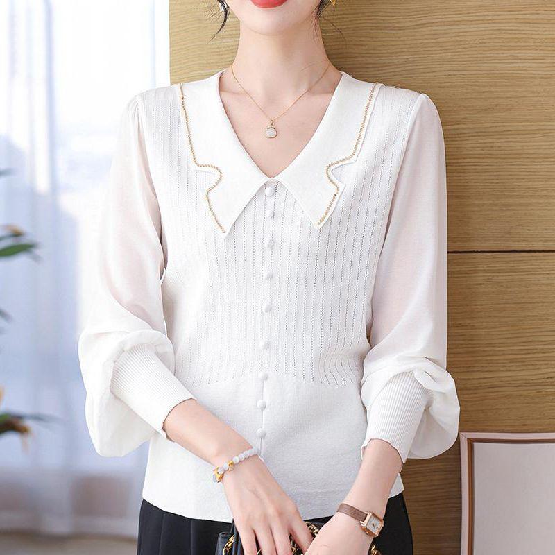 Stylish Loose Fit V-Neck Knit Top for Summer Stitching, Comfortable and Age-Reducing