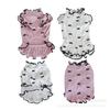 Pet Bow Printed Base Shirt Dog Dress Spring Autumn Bow Flying Sleeve Dress Long Sleeved Base Shirt Dog Clothes for Small Dogs