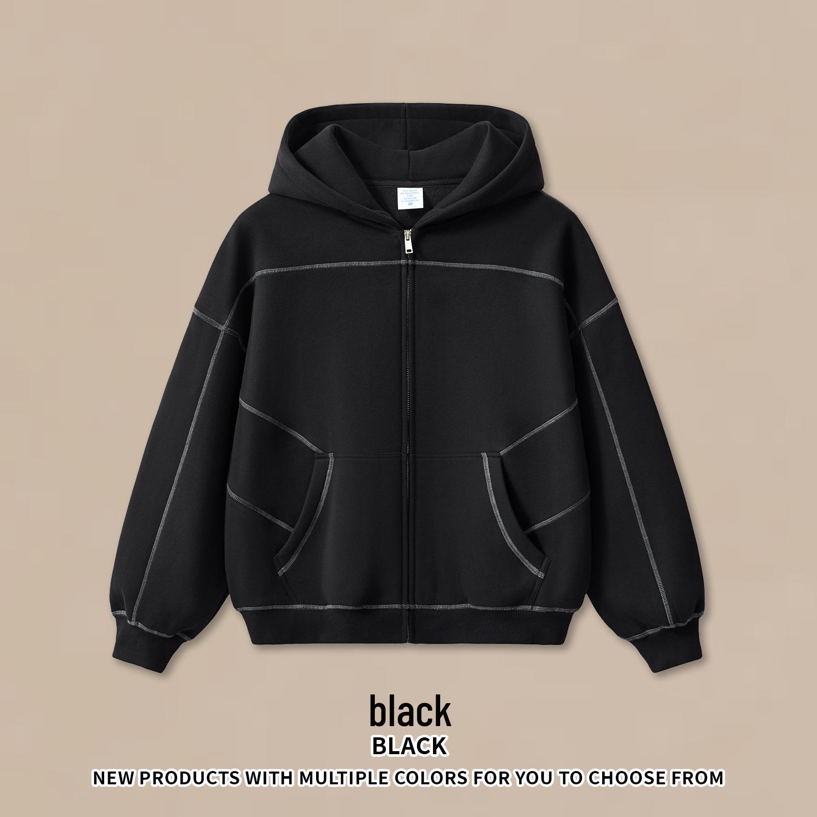 

DE Men s Clothing | Boxy Hassu Line 350G Zipper Hoodie - American Hip Hop Fleece Jacket Medium