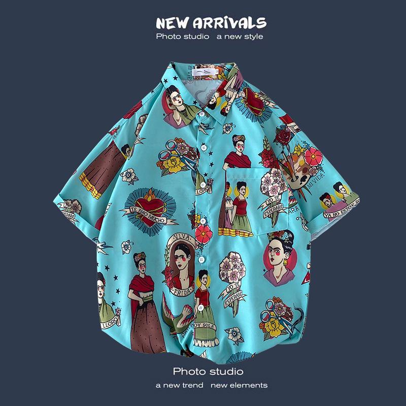 Camisa de Verano Coreana Retro Floral Holgada para Pareja - Top de Manga Corta para Hombre a la Moda