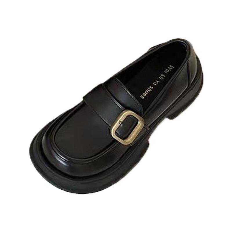 Round head British style brown platform small leather shoes women's 2025 new spring versatile skirt thick heel loafer single shoes