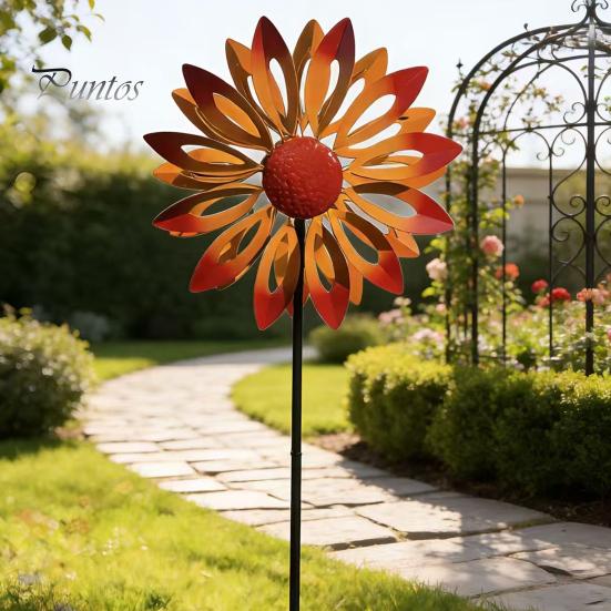 Einzigartiges Geschenk für Gartenliebhaber Blumen-Windrad, 75 cm Metall-Spinner mit Erdspieß, Dekorative Außenkunst Rostbeständige Windmühle für Hof, Rasen