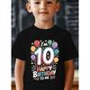 European Sizes Boy T-Shirt - Red Balloon and Star Print, Lightweight and Breathable Short Sleeve Crew Neck Casual Summer Top, Birthday Party Outfit