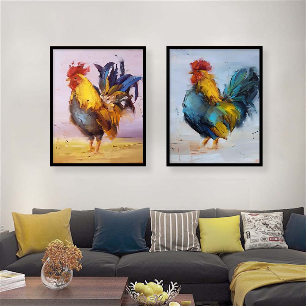 Animal Color Rooster Acrylic Print Canvas Photo White Feather Rooster Wall Art Picture