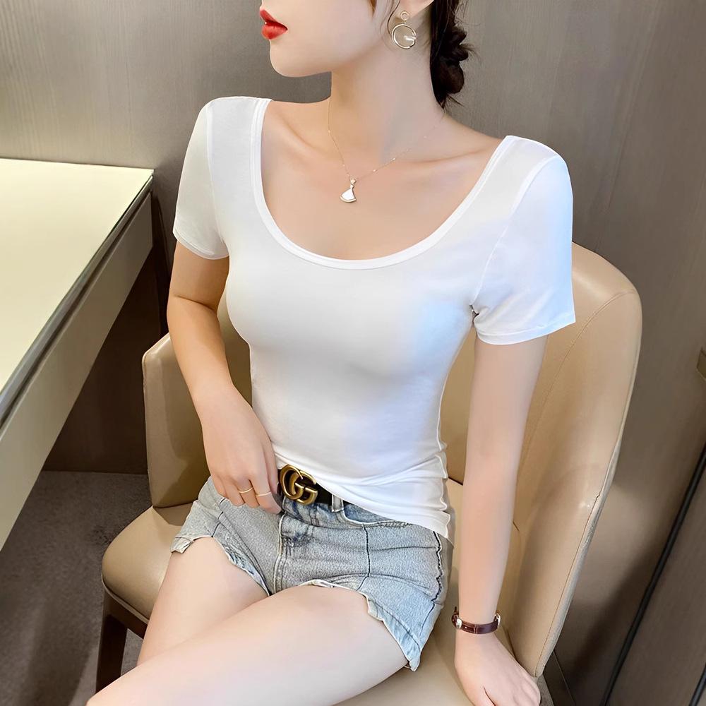 Women's Summer Modal Slim Fit Plus Size Black Short Sleeve T-Shirt