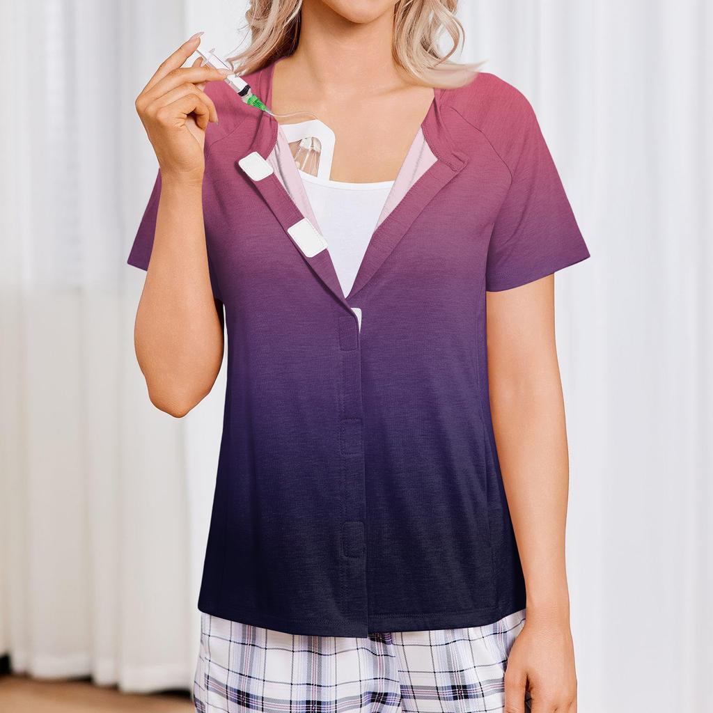 Women's Post-operative Short-sleeved  Color Shirt With Four Pockets