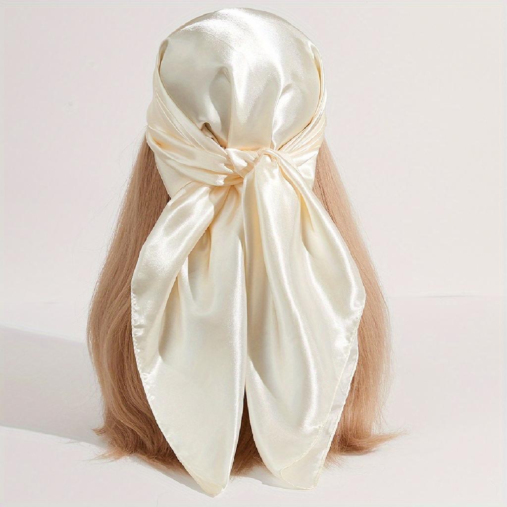 Solid Color Large Bandana Classic Satin Square Scarf Women Imitation Silk Neckerchief Windproof Shawl Head Wrap Hair Accessories