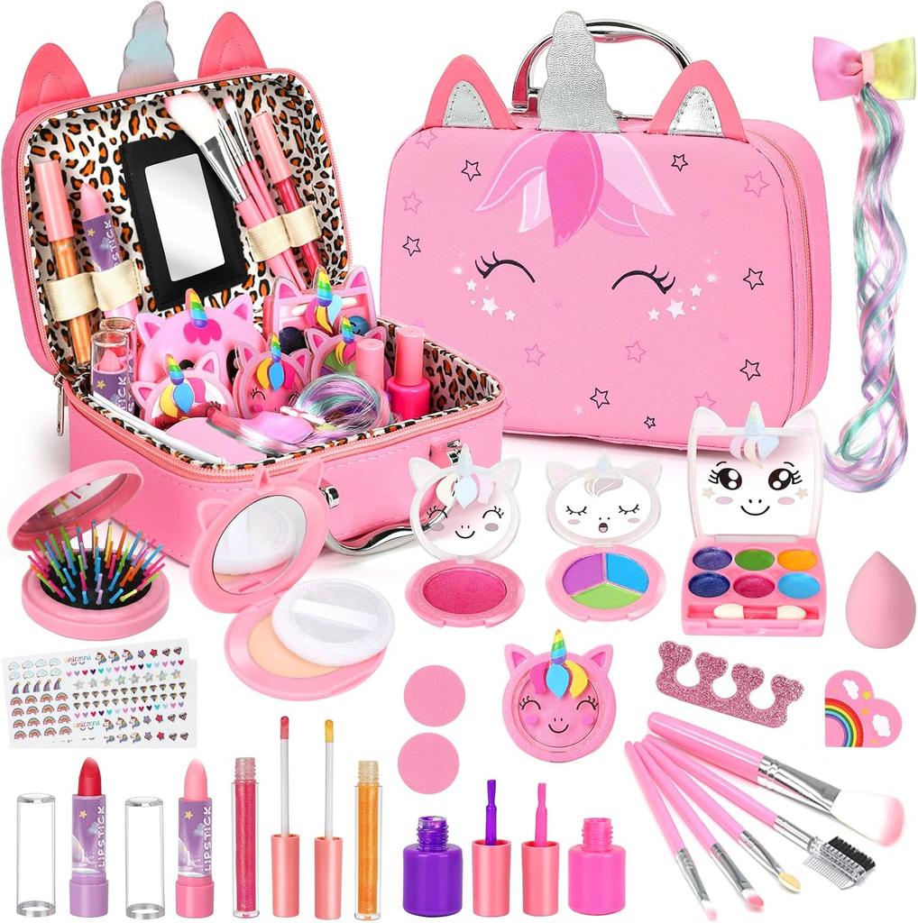 Washable Makeup Girls Toys - Real Makeup Kit Kid Make up Set for Children Princess Dress Up Christmas Birthday Gifts Toys for 3-12 Year Old Girls