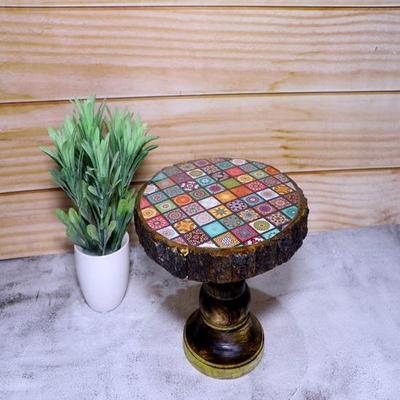 Présentoir à gâteaux en bois rustique rond pour décoration de fêtes, pizza texturée en écorce, cupcake, fête avec plateau de service