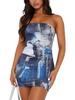 European & American Style Strapless Printed Bodycon Sexy Short Dress