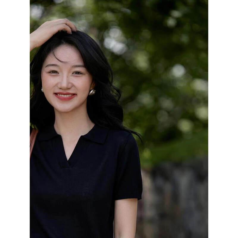 Basic House Women's Black Lapel Tencel Knit Top