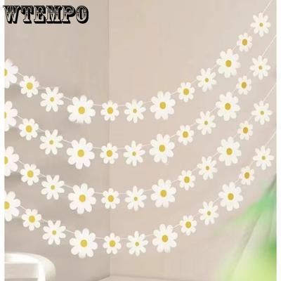 4pcs Daisy Banner Garland Groovy Hippie Boho Birthday Decor Daisy Party Decoration Spring Flower Hanging Banner Daisy Paper Cutouts