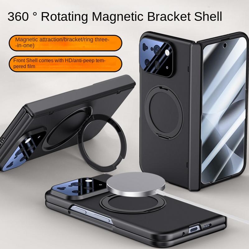 With Magsafe Magnetic Metal Holder Tempered Glass Film Full Protect Case For Google Pixel 10 Pro Fold Spring Hinge Folded Cover