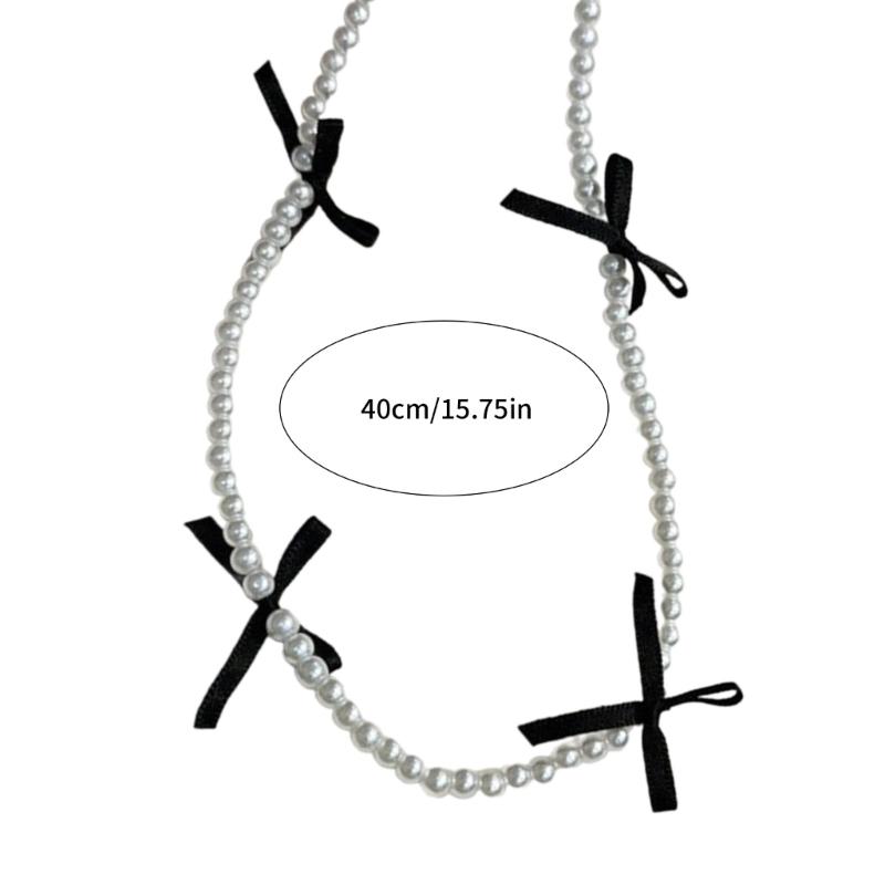 Fashionable Bowknot Pendant Necklace Handmade Pearls Beads Neckchain Bow Beaded Clavicle Chain for Women Girls Choker