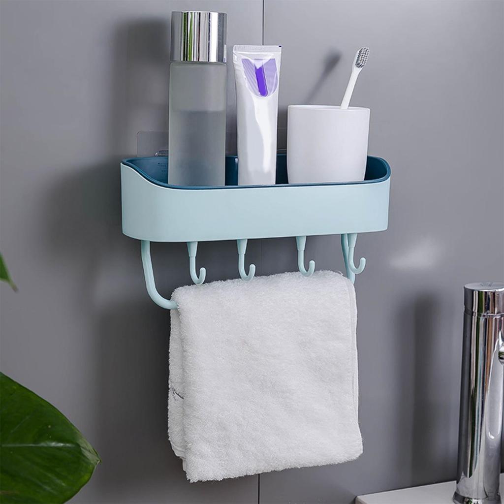 Self Shower Caddy Shelf, Save Space No Punching with 5 Hooks Racks Holders Shelf Organizer