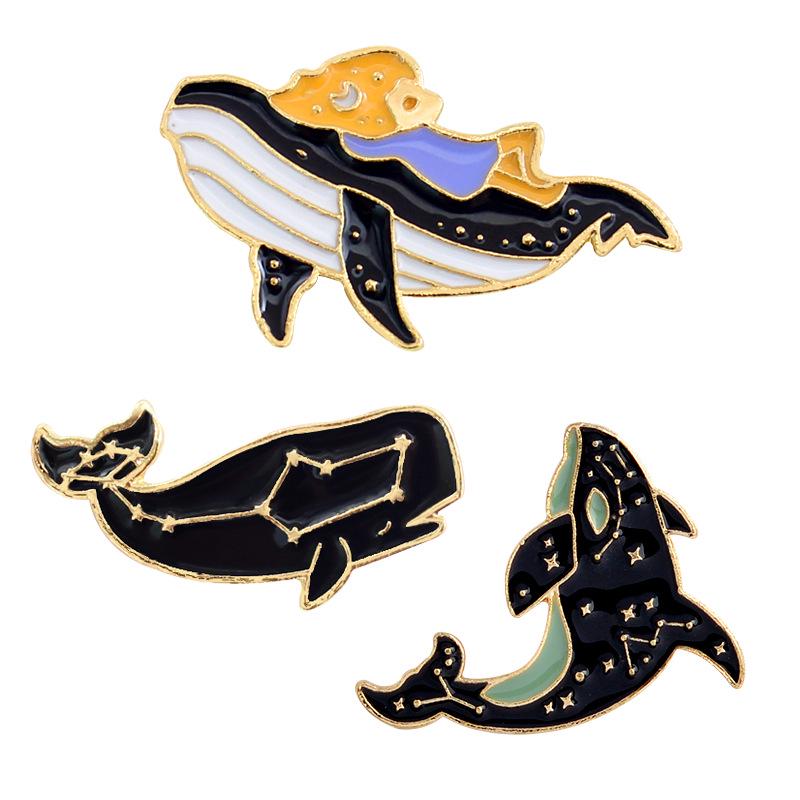 European and American Cute Whale Enamel Brooch with Blingbling Details