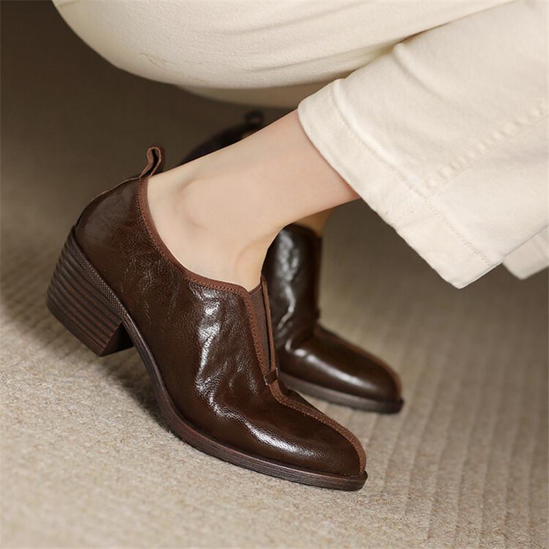 Fashion New Autumn Genuine Leather Women Shoes Fashion Round Toe Shoes for Women Chunky Heel Shoes High Heel Women Pumps Zapatos Mujer