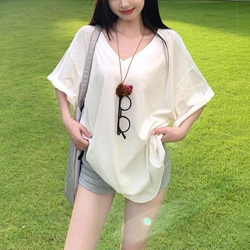 

Повседневные летние футболки с круглым вырезом, модные, новые, удобные, с коротким рукавом, универсальные, однотонные, женские свободные топы M белый