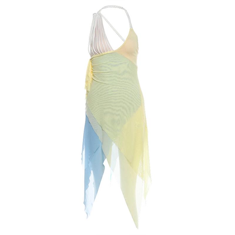 European and American style women's clothing 2026 summer new fashion sexy hot girls irregular neck splicing dress women