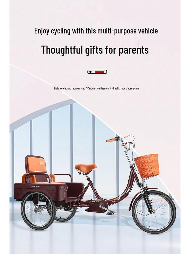 New Lightweight Manual Tricycle for Elderly - Adult Commuter & Cargo Bike