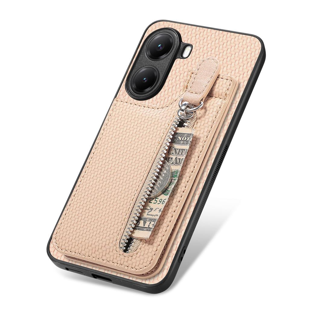 Für Xiaomi Poco X7 Pro 5G/Xiaomi Redmi Turbo 4 5G Hülle Leder Handy Rückseite mit Reißverschluss Kartenhalter Ständer