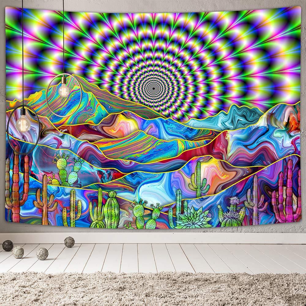 Psychedelic Mountain Cactus Tapestry Trippy Abstract Landscape Boho Wall Art for Bedroom Dorm Hippie Decor