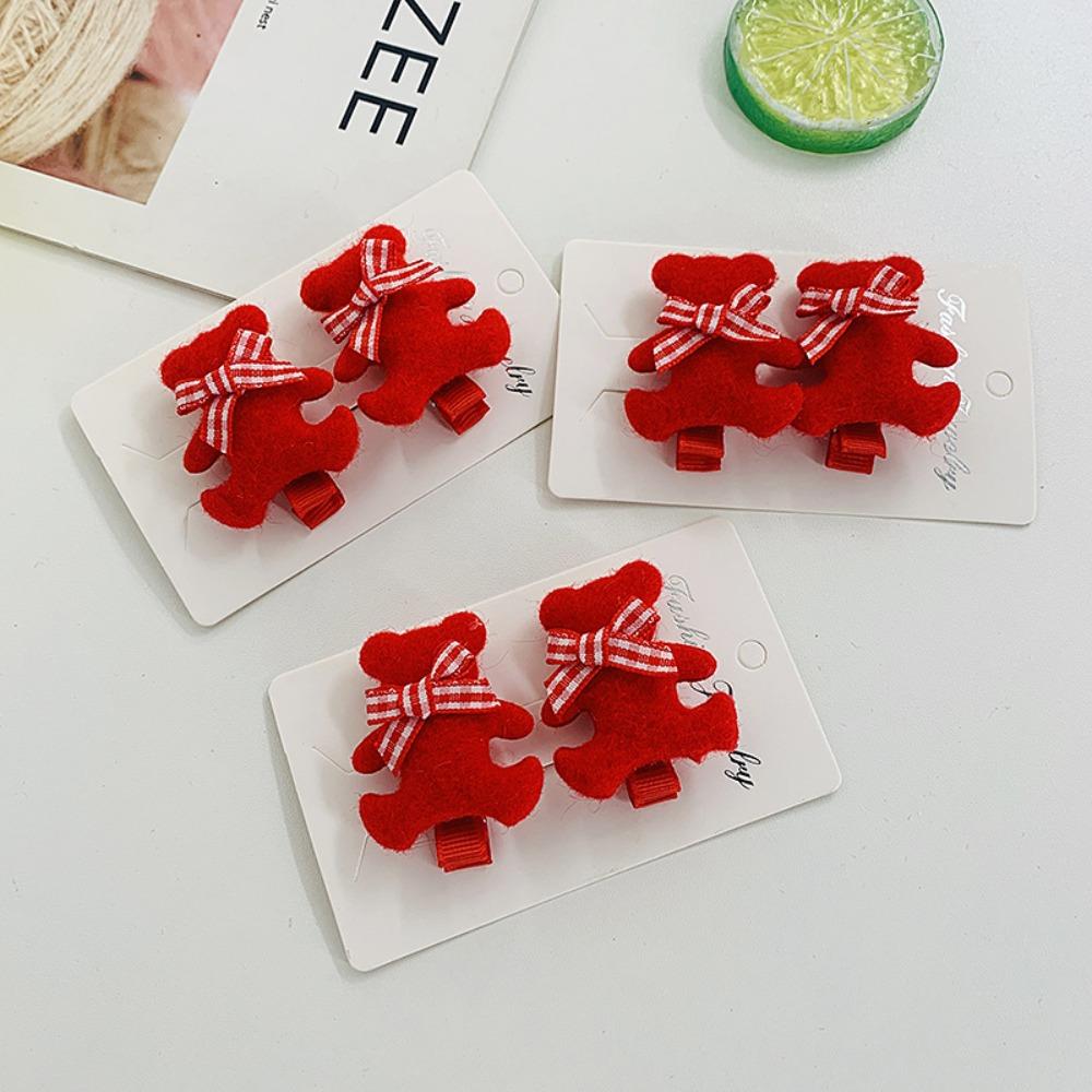 2pcs Hanfu Headdress Children Wig Hairpin Tassel Headband Red Bow Hairclip New Year Headwear