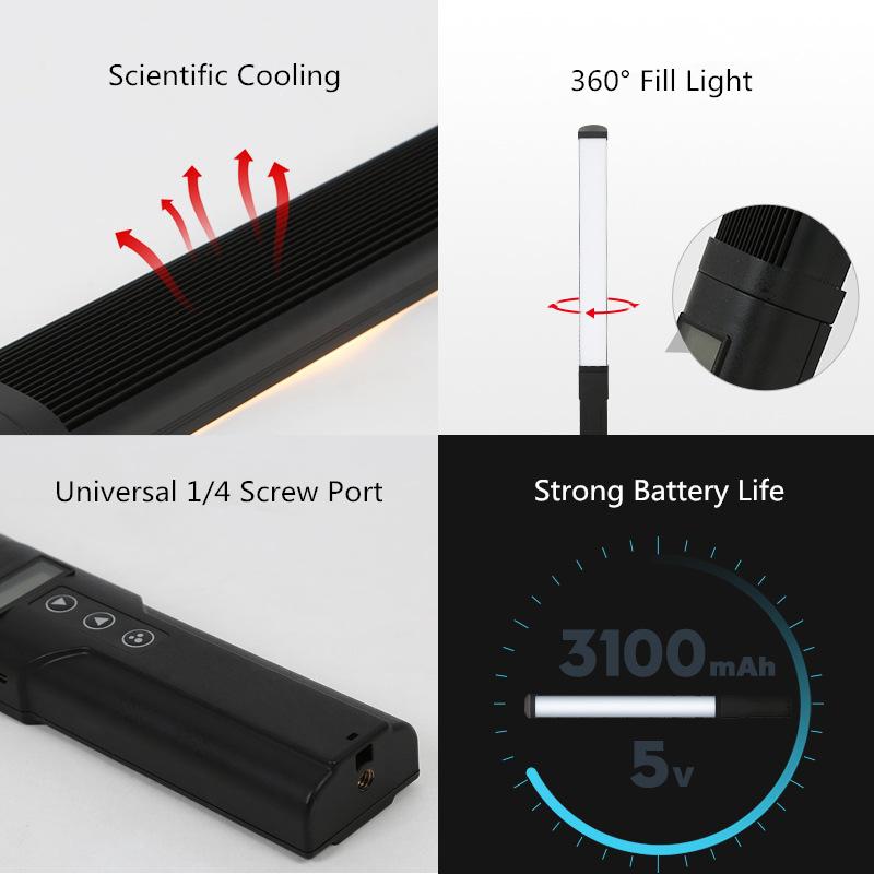 Handheld RGB Light Wand USB Rechargeable Photography Light Stick For Party Video Lights 10 Brightness Adjustment LED Fill Lights