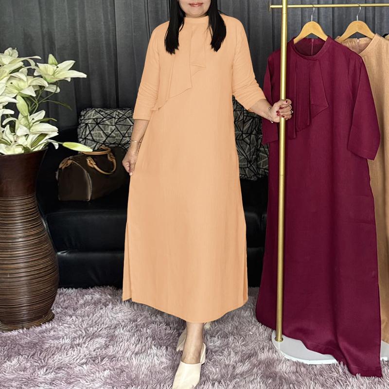 

ZANZEA Женское повседневное платье свободного кроя с воротником-стойкой и рукавами 3/4, однотонное S