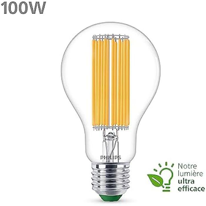 Ampoule LED Ultra Efficient Classe A - PHILIPS - 100W - E27 - Blanc froid 4000K - Transparente - Verre