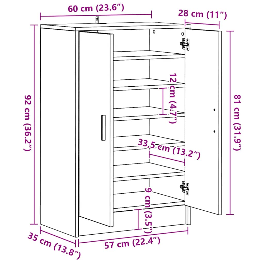 Shoe Cabinet Gray Sonoma 60x35x92 cm Particleboard