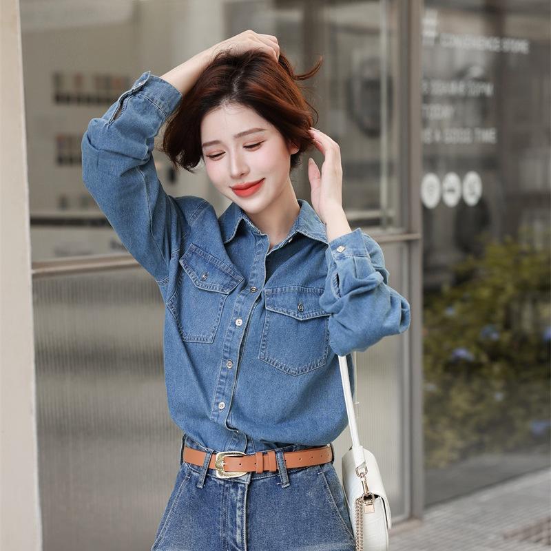 Women's 2024 High-End Retro Layered Blue Denim Shirt