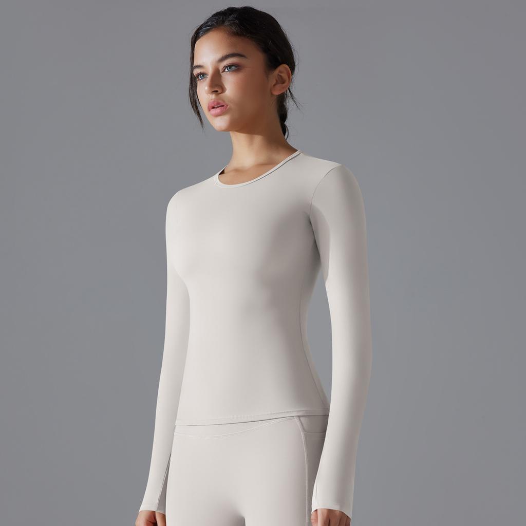 New Double-sided Brushed Solid Color Long Yoga Suit With Long Sleeves, High Elasticity And Breathability For Sports Running