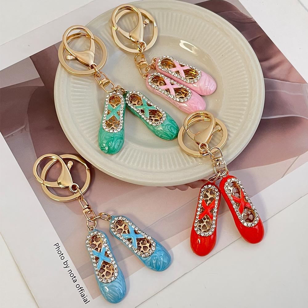 4 Color Enamel Ballerina Shoes KeyChain Rhinestone Crystal Car Key Ring Women's Handbag Pendant Souvenir Gift