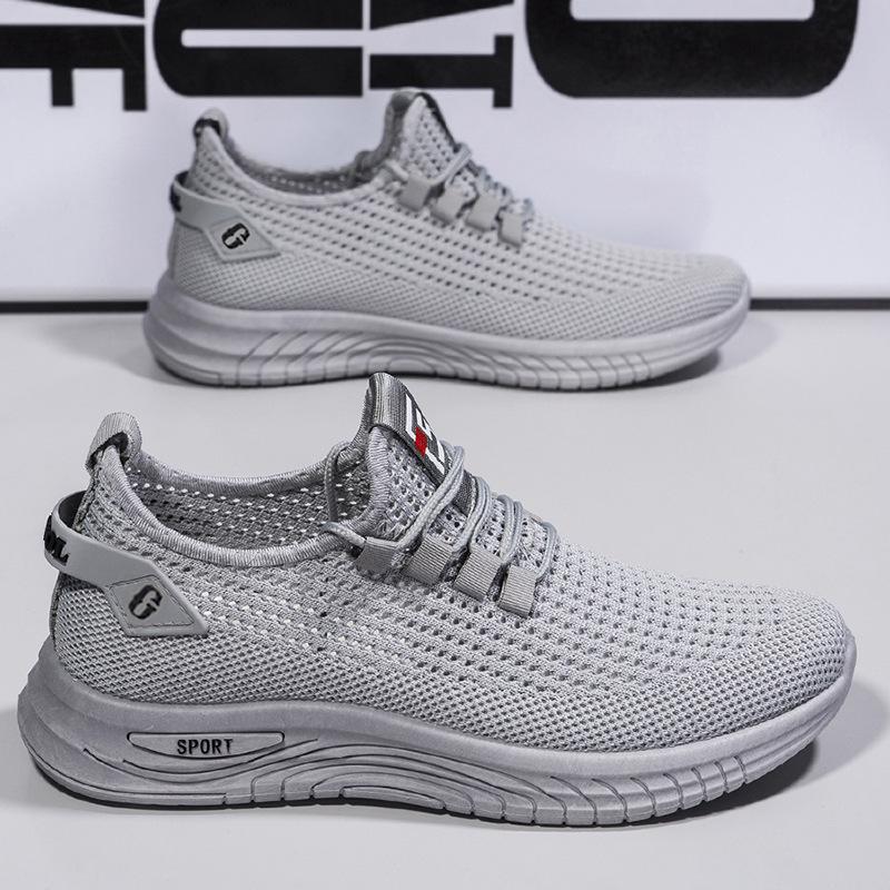 Men's Summer Breathable Mesh Flyknit Shoes - Korean Style, Slip-On, Hollow Design