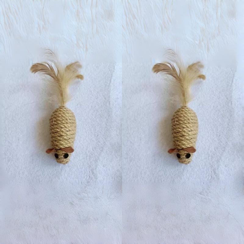 Natural Sisal Rope Mouse Cat Toy With Feather Tail (2-Pack)
